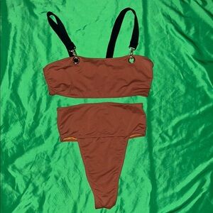 Icon Swim Brown Bikini Set with Black Straps size Medium